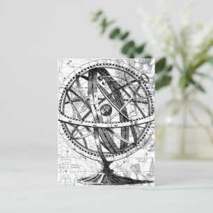 Engraved globe earth vintage intricate retro map postcard