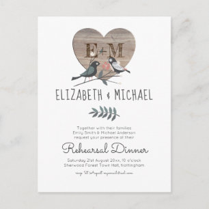 Engraved Heart Woodland Wedding Rehearsal Dinner Postcard