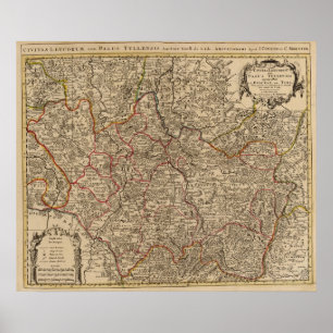 Engraved map of France Poster