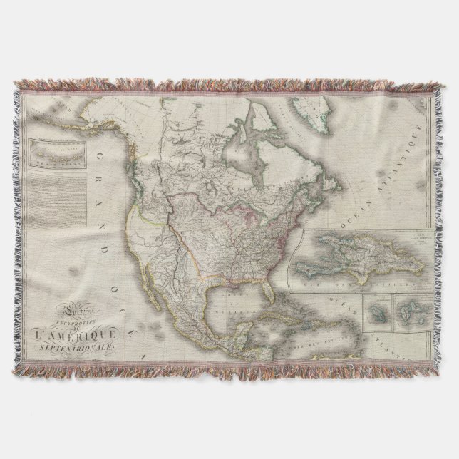 Engraved Map of North America Throw Blanket (Front)
