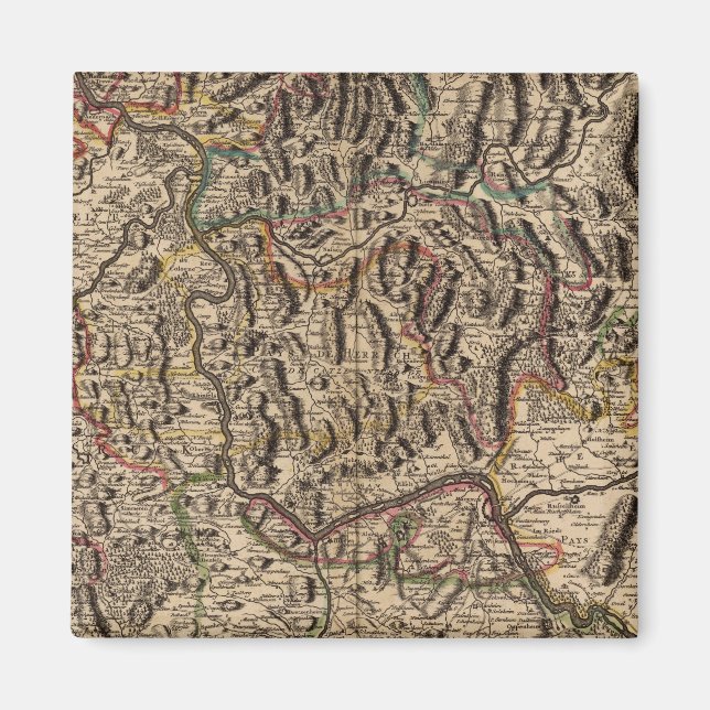 Engraved map of Rhine River Valley Magnet (Front)