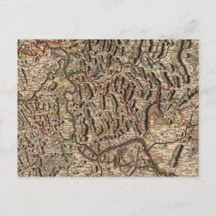 Engraved map of Rhine River Valley Postcard