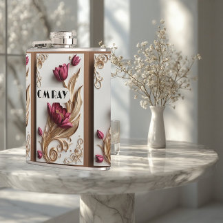 Engraved Ornate Baroque Opulence Vintage Ivory Hip Flask