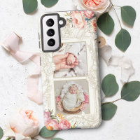 Engraved Pink Watercolor Girly Floral Two-Photo