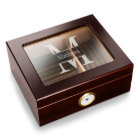 Engraved Stamped Monogram Mahogany Cigar Humidor