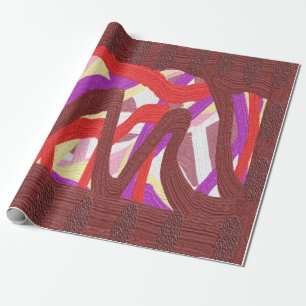 Engraved style brown red and purple posh gift wrapping paper