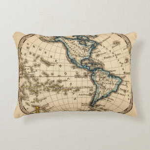 Engraved Western Hemisphere Map Decorative Cushion