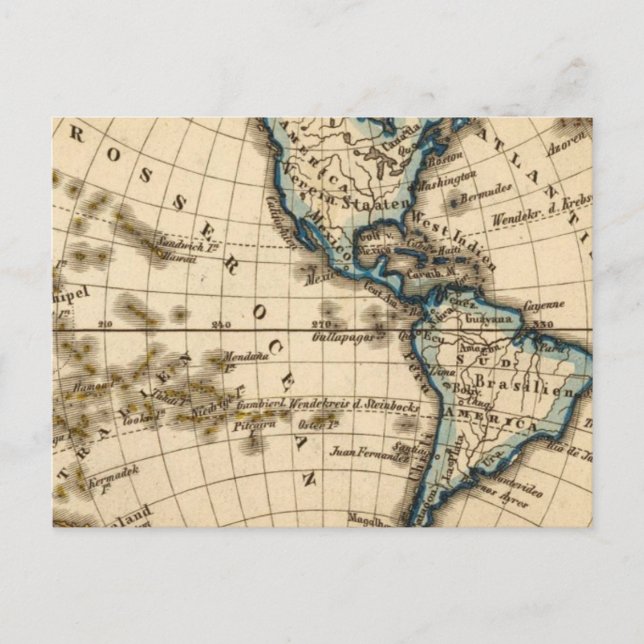 Engraved Western Hemisphere Map Postcard (Front)