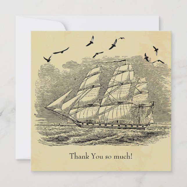 Engraving of a Clipper Ship Thank You Card (Front)
