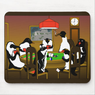 enguins can play poker too mouse pad