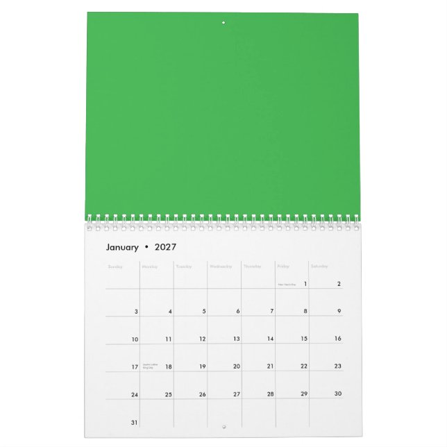 Enhance Your Website with a Green Background Calendar (Jan 2027)