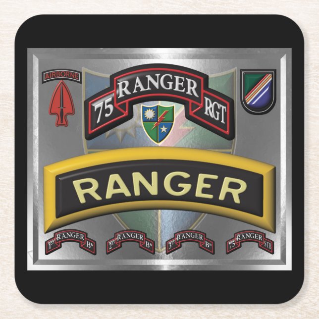 Enhanced Design 75th Ranger Regiment Square Paper Coaster (Front)