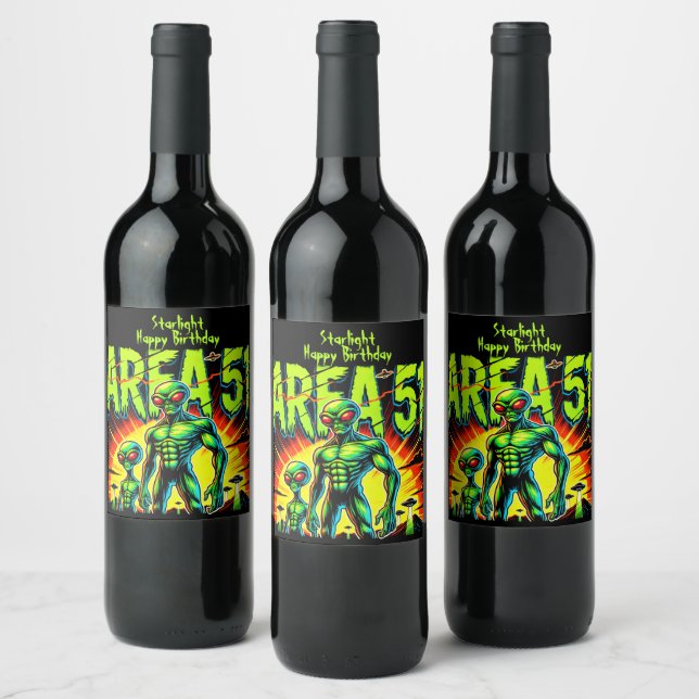 Enigmatic Aliens Appear Near Area 51 Wine Label (Bottles)