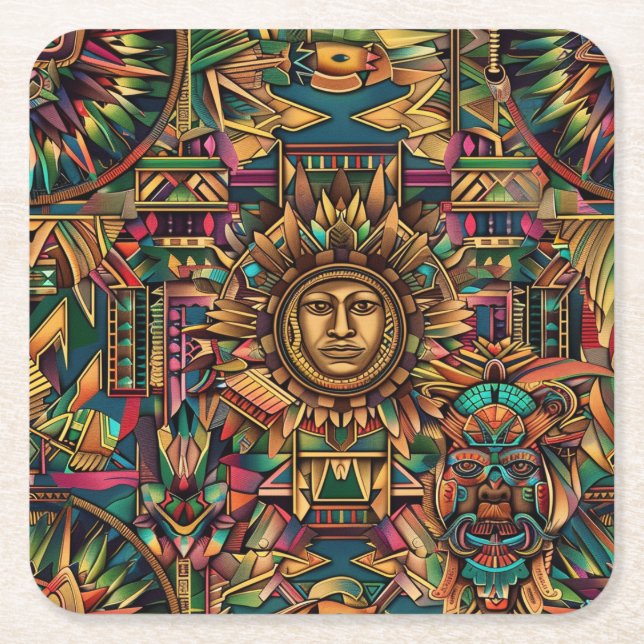 Enigmatic Blue "Aztec Dream" Drink Coasters (Front)
