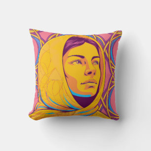 Enigmatic Brazilian Woman in Vibrant Pop Art Cushion