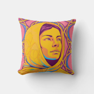 Enigmatic Brazilian Woman in Vibrant Pop Art Cushion