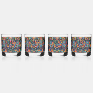 Enigmatic Cyan "Epochal Symmetry" Beverage Tumbler Whiskey Glass