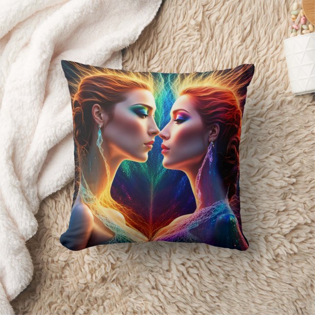 Enigmatic Duality of Animated Red-Haired Models Cushion (Blanket)