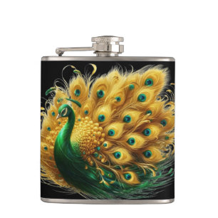 Enigmatic Elegance: A Peacocks Emerald Plumes Hip Flask