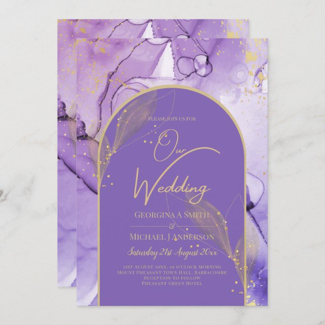 Enigmatic Lavender and Gold Purple Wedding Invitation (Front/Back)