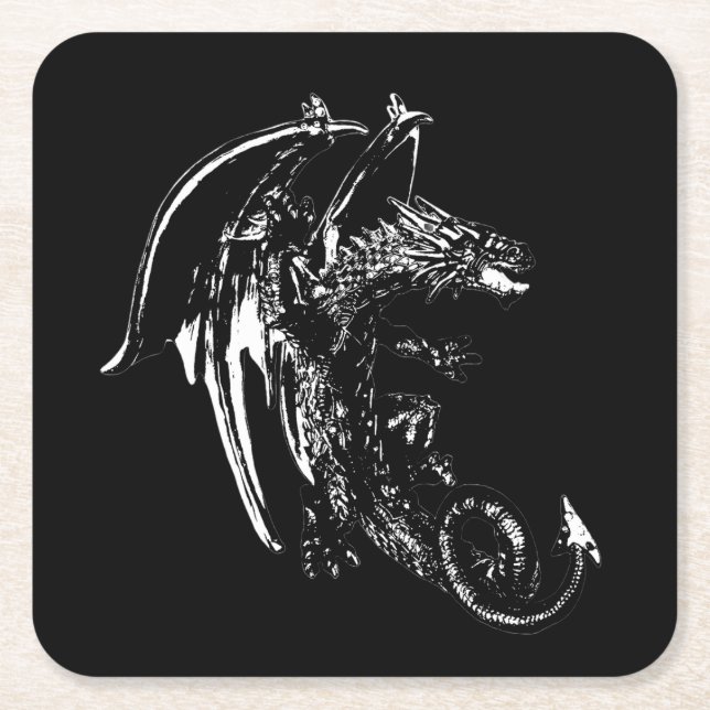 Enigmatic Night Dragon Fantasy Creature Design Square Paper Coaster (Front)
