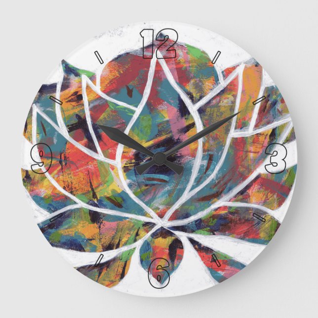 Enigmatic Oriental Lotus Flower Original Abstract Large Clock (Front)