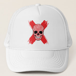 Enigmatic Smiles Camouflaged Skull with Sinister X Trucker Hat