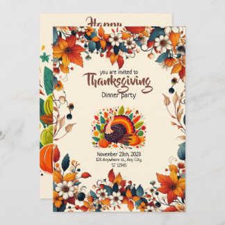 ENJOY A FEAST WITH SEASONAL FLOWERS AND TURKEY INVITATION