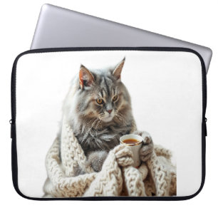 Enjoy Cat Winter Tea Laptop Sleeve
