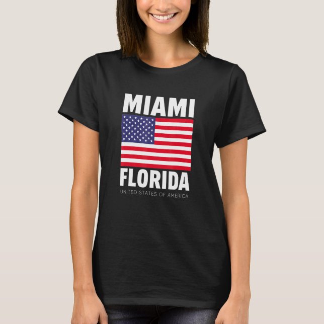 Enjoy Cool Miami Florida With Usa Flag Illustratio T-Shirt (Front)