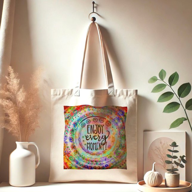 Enjoy Every Minute Quote Unique Pretty Floral Tote Bag (Creator Uploaded)