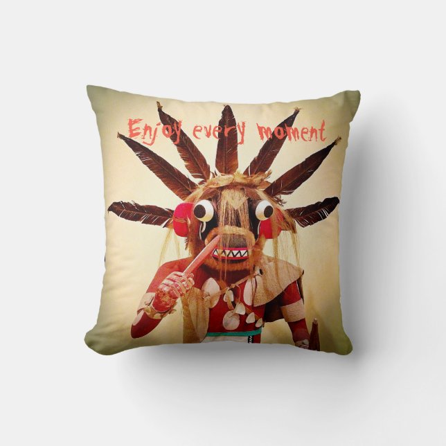 Enjoy Every Moment Kachina Doll Typography Funny  Cushion (Front)