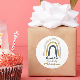 Enjoy every moment motivational colourful rainbow classic round sticker