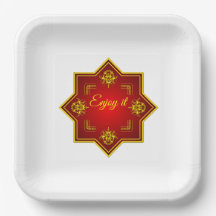 Enjoy It Red Gold Decorative Paper Plate