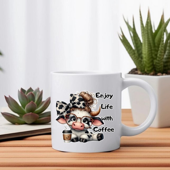 Enjoy Life with Coffee Cute Cow Mug (Creator Uploaded)