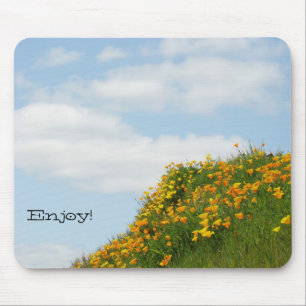 Enjoy! mousepad Blue Sky White Clouds Poppies