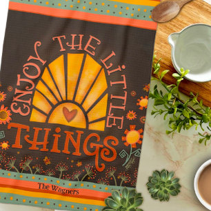 Enjoy Quote Sun Heart Fun Chic Personalized Name Tea Towel