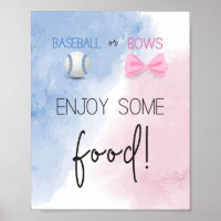 Enjoy some food baseball or bow gender reveal sign