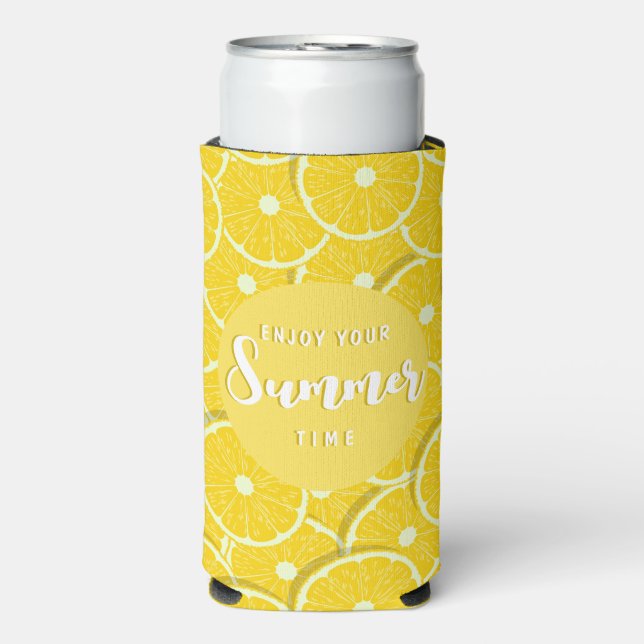Enjoy summer Lemons Lime slices summer Seltzer Can Cooler (Seltzer Front)