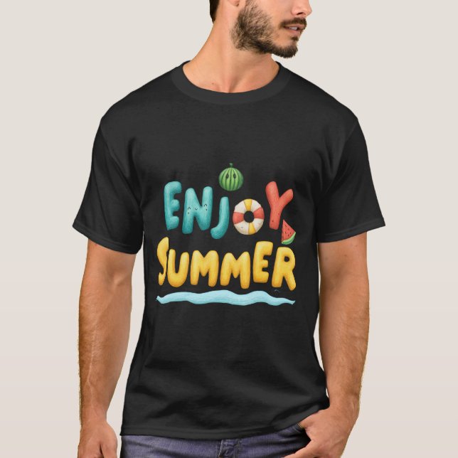 Enjoy Summer Text Illustration T-Shirt (Front)