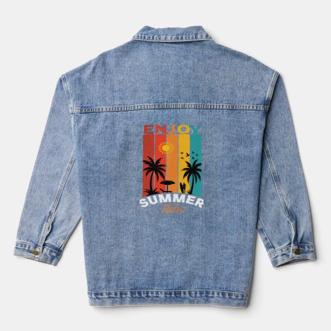 Enjoy Summer Time Retro Beach Tee Denim Jacket (Back)