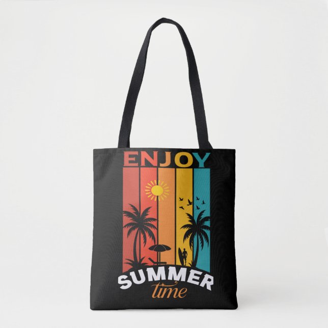 Enjoy Summer Time Retro Beach Tee Tote Bag (Front)
