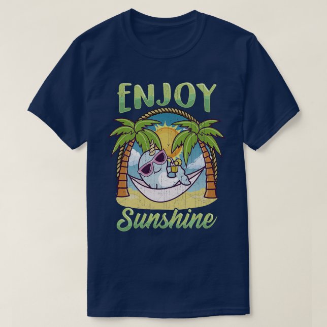 Enjoy Sunshine Narwhal Hammock Beach Ocean T-Shirt (Design Front)