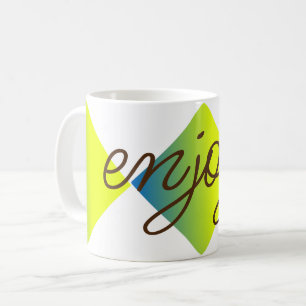 Enjoy text and yellow green gradients squares coffee mug