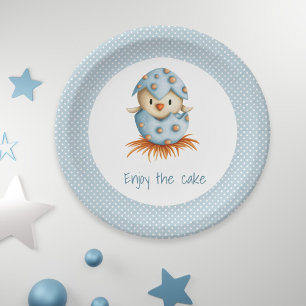 Enjoy the Cake Baby Bird Hatching Blue Egg Paper Plate