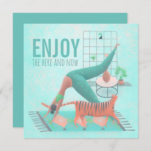 Enjoy The Here And Now Pastel Zen Yoga Pose Cat Card (Front/Back)