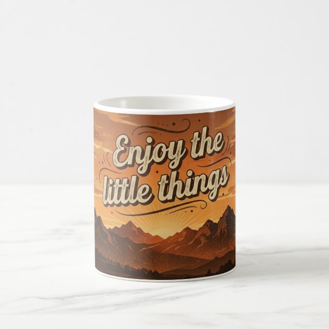 Enjoy The Little Things Mug – Retro Mountain Sunse (Center)