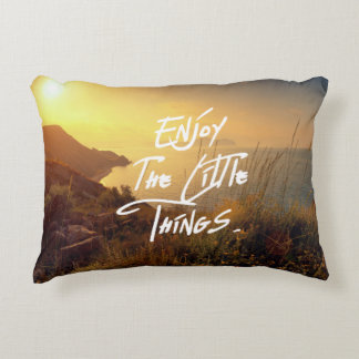 "Enjoy the little Things"  Quote Sunset Sea View Decorative Cushion