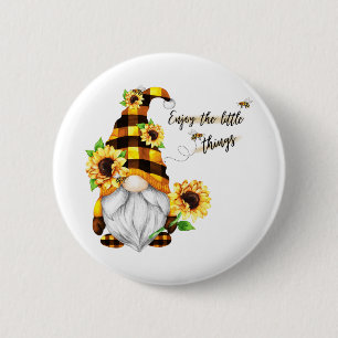 Enjoy the Little Things Sunflower Gnome 6 Cm Round Badge