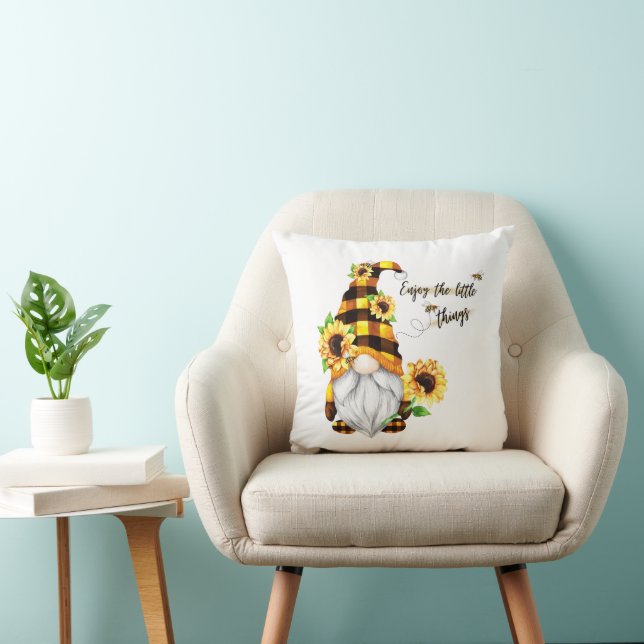 Enjoy the Little Things Sunflower Gnome Cushion (Chair)